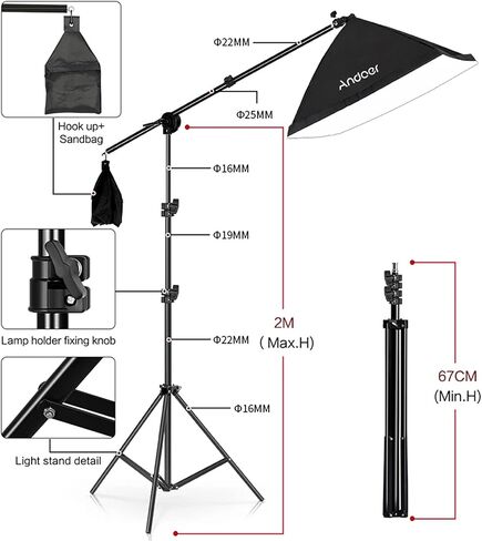 مجموعة إضاءة التصوير الفوتوغرافي من Andoer Studio Softbox مع لمبة إضاءة LED 135 وات * 3/ 50x70 سم Softbox * 3/ حامل إضاءة 2M * 3/ ذراع بوم * 1 لصورة الاستوديو وصورة المنتج والبث المباشر للفيديو in Kuwait