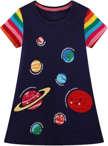 Girls Dress A-Line Dress for Toddler Kids Baby with Crewneck 100% Cotton Causal Playwear Cute Outifit in Saudi Arabia