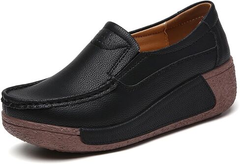 YING LAN Women Slip On Loafers Comfort Leather Wide Low Top Casual Platform Shoes in Kuwait