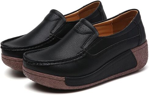 YING LAN Women Slip On Loafers Comfort Leather Wide Low Top Casual Platform Shoes in Kuwait