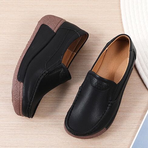 YING LAN Women Slip On Loafers Comfort Leather Wide Low Top Casual Platform Shoes in Kuwait