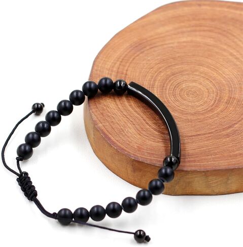 سوار مطرز بالعقيق للجنسين بطول قابل للتعديل - يتميز بنقش الإيمان والشجاعة، ورمز متقاطع، ولمسات معدنية - هدية متعددة الاستخدامات لأي مناسبة in Kuwait