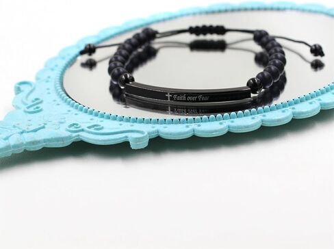 سوار مطرز بالعقيق للجنسين بطول قابل للتعديل - يتميز بنقش الإيمان والشجاعة، ورمز متقاطع، ولمسات معدنية - هدية متعددة الاستخدامات لأي مناسبة in Kuwait