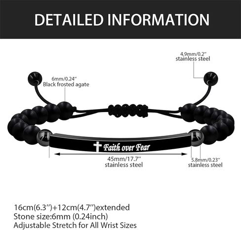 سوار مطرز بالعقيق للجنسين بطول قابل للتعديل - يتميز بنقش الإيمان والشجاعة، ورمز متقاطع، ولمسات معدنية - هدية متعددة الاستخدامات لأي مناسبة in Kuwait