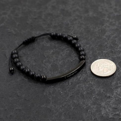 سوار مطرز بالعقيق للجنسين بطول قابل للتعديل - يتميز بنقش الإيمان والشجاعة، ورمز متقاطع، ولمسات معدنية - هدية متعددة الاستخدامات لأي مناسبة in Kuwait