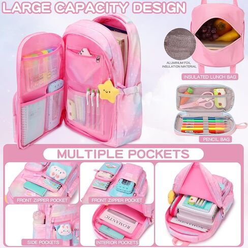 3PCS Kids Backpack for Girls, Girls Backpack Set,Cute Bunny Rainbow School Backpack with Lunch Bag Pencil Case 16.5in in Saudi Arabia