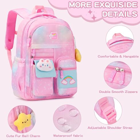 3PCS Kids Backpack for Girls, Girls Backpack Set,Cute Bunny Rainbow School Backpack with Lunch Bag Pencil Case 16.5in in Saudi Arabia