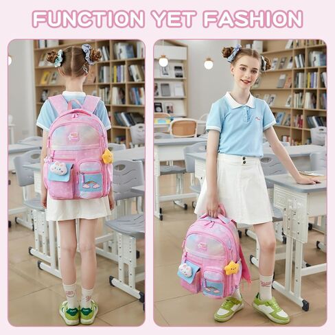 3PCS Kids Backpack for Girls, Girls Backpack Set,Cute Bunny Rainbow School Backpack with Lunch Bag Pencil Case 16.5in in Saudi Arabia