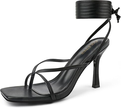 COLETER Womens Heeled Sandals Strappy Lace Up Square Open Toe Stiletto Heels Wedding Party Homecoming Shoes in Saudi Arabia