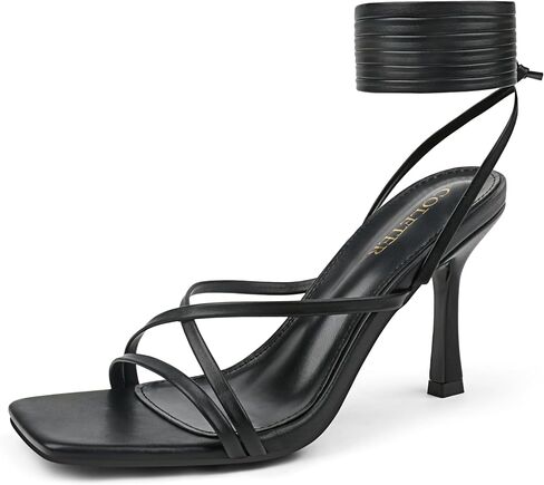 COLETER Womens Heeled Sandals Strappy Lace Up Square Open Toe Stiletto Heels Wedding Party Homecoming Shoes in Saudi Arabia