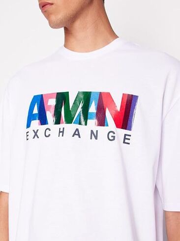 تيشيرت رجالي من A｜X ARMANI EXCHANGE مصنوع من القطن ذو تصميم مريح وشعار ملون in Saudi Arabia