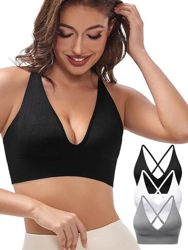 V Neck Sports Bras for Women, Sexy Adjustable Spaghetti Thin Straps, Padded Sports Bralette Cross Back Dance Workout Tops in Saudi Arabia