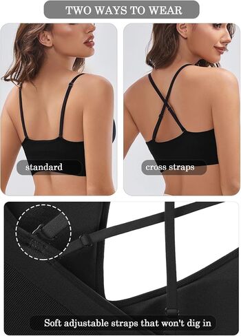 V Neck Sports Bras for Women, Sexy Adjustable Spaghetti Thin Straps, Padded Sports Bralette Cross Back Dance Workout Tops in Saudi Arabia