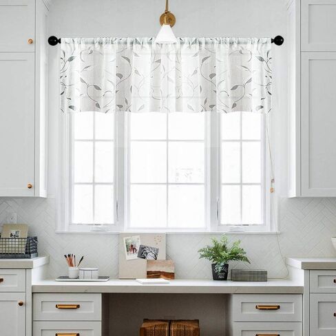 MRTREES ستارة شفافة بيضاء بطول 40.64 سم لغرفة النوم، ستائر من الكتان المزخرف بأوراق شجر مطبوعة لغرفة المعيشة، لوحات ستائر مطبوعة، معالجة نافذة الجيب، لوحة واحدة in Kuwait