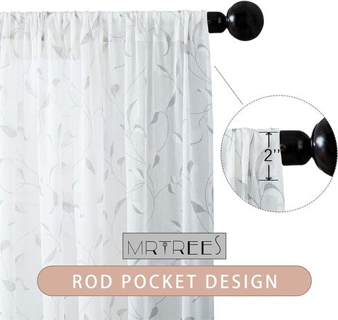 MRTREES ستارة شفافة بيضاء بطول 40.64 سم لغرفة النوم، ستائر من الكتان المزخرف بأوراق شجر مطبوعة لغرفة المعيشة، لوحات ستائر مطبوعة، معالجة نافذة الجيب، لوحة واحدة in Kuwait