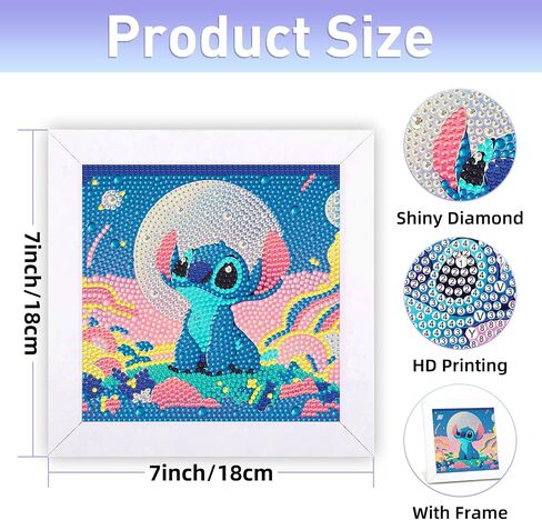 gilqso Stitch 5D Diamond Painting Kits with Frame,Stitch Crystal Art Diamond Painting,Stitch Gem Painting,Gem Gem Art Kit for Gift Home Wall 7x7 Inch in Saudi Arabia