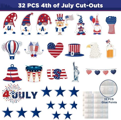 32 قطعة من قصاصات العلم الأمريكي الوطني، ديكورات لوحة إعلانات الرابع من يوليو لديكور الفصل الدراسي في عيد الاستقلال in Kuwait