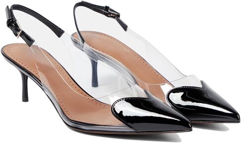 YIYA Women's Black Heart PVC Slingback Heels Pumps Patent Leather Clear Kitten Mid Heel Sexy Closed Pointed Toe Buckle Strap Slip On Backless Mules Sandals in Saudi Arabia