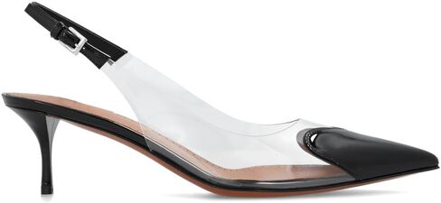 YIYA Women's Black Heart PVC Slingback Heels Pumps Patent Leather Clear Kitten Mid Heel Sexy Closed Pointed Toe Buckle Strap Slip On Backless Mules Sandals in Saudi Arabia