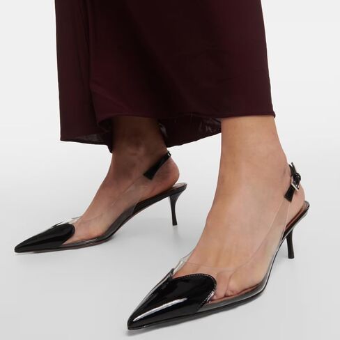 YIYA Women's Black Heart PVC Slingback Heels Pumps Patent Leather Clear Kitten Mid Heel Sexy Closed Pointed Toe Buckle Strap Slip On Backless Mules Sandals in Saudi Arabia
