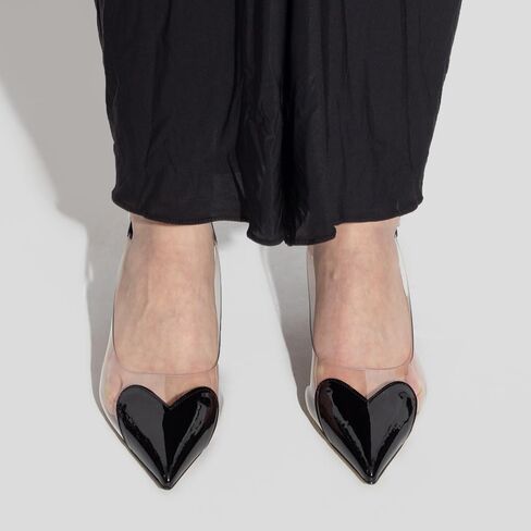 YIYA Women's Black Heart PVC Slingback Heels Pumps Patent Leather Clear Kitten Mid Heel Sexy Closed Pointed Toe Buckle Strap Slip On Backless Mules Sandals in Saudi Arabia