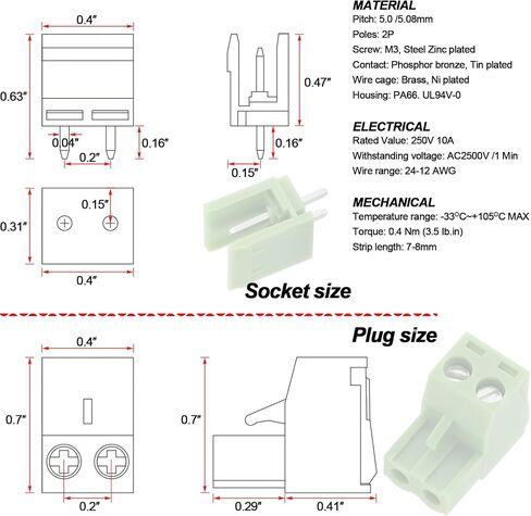 OIIKI 10 Sets 2-Pin 5.08mm Pitch Mount Screw Terminal Block, Straight Plug-in 2-Pin (2 Pole) Screw Terminal Block Connector, Pluggable Male Female Connectors- Green in Saudi Arabia