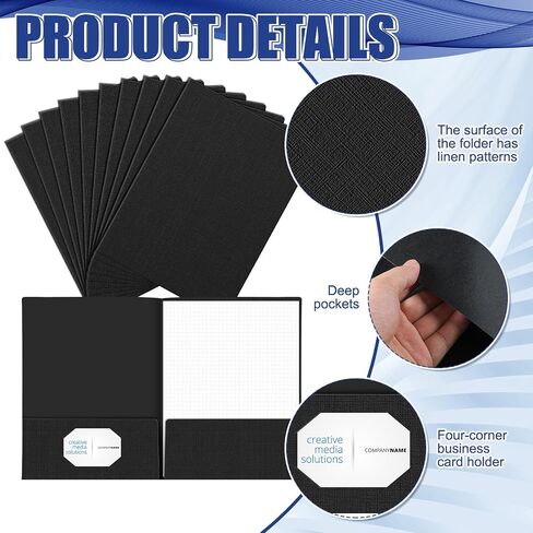 Yeaqee 12 Pack Black 9" x 12" Textured Linen Presentation Paper Folders with Two Pocket Business Folder Resume Folders for Interview Tax Season Important Documents in Saudi Arabia