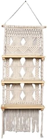 Macrame Wall Hanging Shelf - 3 Tier Wall Shelves with Handmade Woven Rope - Boho Shelves Organizer Hanger for Kitchen, Bathroom, Home Storage,(Pine Wood) in Saudi Arabia