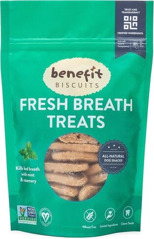 Benefit Biscuits, All Natural Dog Treats, Certified Vegan, Non GMO, Wheat Free, Healthy Dog Biscuits, Made in USA (Blueberry, Regular Bag (7oz)) in Kuwait