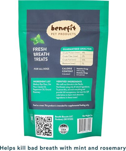 Benefit Biscuits, All Natural Dog Treats, Certified Vegan, Non GMO, Wheat Free, Healthy Dog Biscuits, Made in USA (Blueberry, Regular Bag (7oz)) in Kuwait
