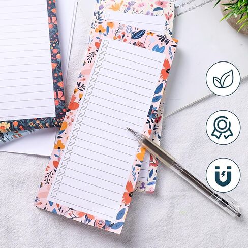 4 قطع من دفاتر الملاحظات المغناطيسية للثلاجة، دفاتر ملاحظات لقائمة التسوق وقائمة المهام والتذكيرات بتصميم الأزهار 50 ورقة in Kuwait