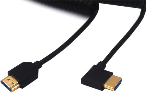 كابل ملفوف HDMI 8K بطول 4 أقدام، كابل حلزوني HDMI 2.1 إصدار Ultra HD، زاوية 90 درجة لأعلى HDMI 8K ذكر إلى HDMI 8K ذكر محول سلك حماية زنبركي، 8K@60HZ in Saudi Arabia