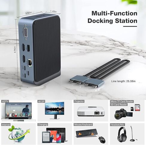 USB C Docking Station, Dual Monitor USB C HUB, 15 in 2 USB C Adapter with 2 HDMI, VGA, 7 USB Ports, Ethernet, 100W PD, Audio, SD/TF Card Readers Ports for Laptop and More in Saudi Arabia