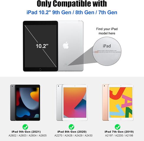 حافظة SUPFINE لجهاز iPad الجيل التاسع 2021 مقاس 10.2 بوصة، مع [واقي شاشة زجاجي]/ حافظة iPad الجيل الثامن 2020/ حافظة iPad الجيل السابع 2019، غطاء خلفي شفاف بحامل نحيف، أزرق داكن in Kuwait