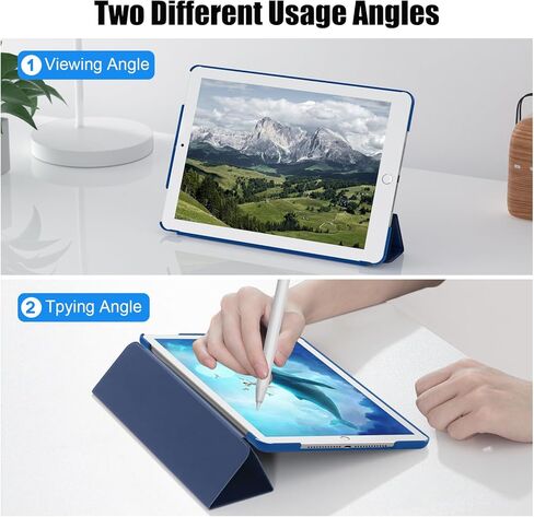 حافظة SUPFINE لجهاز iPad الجيل التاسع 2021 مقاس 10.2 بوصة، مع [واقي شاشة زجاجي]/ حافظة iPad الجيل الثامن 2020/ حافظة iPad الجيل السابع 2019، غطاء خلفي شفاف بحامل نحيف، أزرق داكن in Kuwait