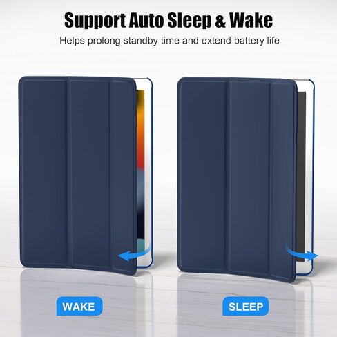 حافظة SUPFINE لجهاز iPad الجيل التاسع 2021 مقاس 10.2 بوصة، مع [واقي شاشة زجاجي]/ حافظة iPad الجيل الثامن 2020/ حافظة iPad الجيل السابع 2019، غطاء خلفي شفاف بحامل نحيف، أزرق داكن in Kuwait