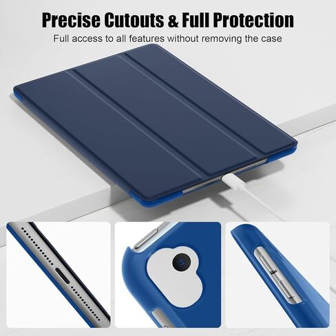 حافظة SUPFINE لجهاز iPad الجيل التاسع 2021 مقاس 10.2 بوصة، مع [واقي شاشة زجاجي]/ حافظة iPad الجيل الثامن 2020/ حافظة iPad الجيل السابع 2019، غطاء خلفي شفاف بحامل نحيف، أزرق داكن in Kuwait