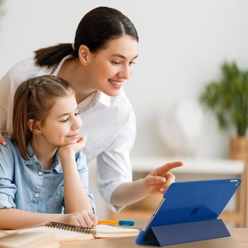 حافظة SUPFINE لجهاز iPad الجيل التاسع 2021 مقاس 10.2 بوصة، مع [واقي شاشة زجاجي]/ حافظة iPad الجيل الثامن 2020/ حافظة iPad الجيل السابع 2019، غطاء خلفي شفاف بحامل نحيف، أزرق داكن in Kuwait