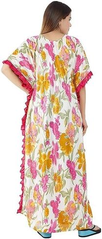 Onekbhalo Women's Satin Floral Kaftan Nighty Maxi Gown Red in Saudi Arabia