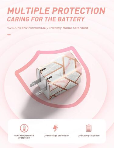 شاحن حائط i-Blason سريع USB C، محول طاقة مدمج 20 وات PD 3.0 USB قابل للطي مع منفذين متوافق مع iPhone 15/ iPhone 14/iPhone 13/MagSafe Charger/iPad/Samsung Galaxy S23 (رخام) in Kuwait