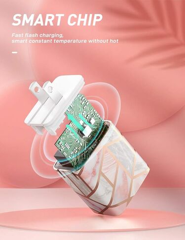 شاحن حائط i-Blason سريع USB C، محول طاقة مدمج 20 وات PD 3.0 USB قابل للطي مع منفذين متوافق مع iPhone 15/ iPhone 14/iPhone 13/MagSafe Charger/iPad/Samsung Galaxy S23 (رخام) in Kuwait