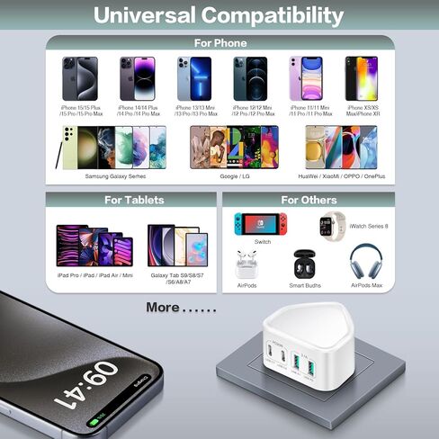 مجموعة شاحن USB C مكونة من قطعتين • كتل شحن مسطحة رفيعة وسريعة بقدرة 40 وات • محول طاقة PD ذو 4 منافذ رفيعة من النوع C Cube • صندوق توصيل جداري متعدد المنافذ لأجهزة iPhone 15 وSamsung S23 وPixel 7 والكمبيوتر اللوحي in Kuwait