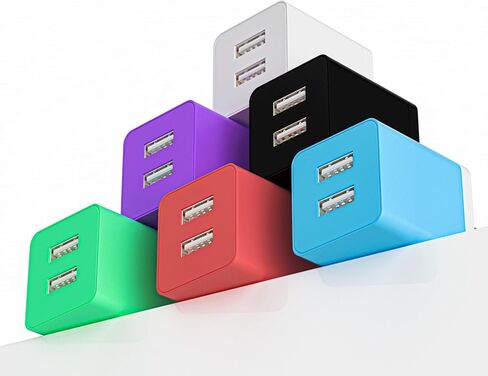 شاحن iPhone، شاحن USB، 6 عبوات شاحن حائط سريع USB مزدوج المنفذ 12 وات، كتلة شاحن USB لهاتف iPhone 15 14 13 12 11 Pro Max SE XS XR X 8 7 6 5، iPad Pro/Mini/Air، Samsung، LG، Moto هواتف أندرويد - ملونة in Kuwait