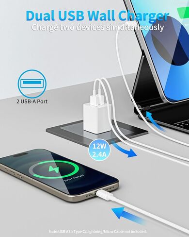 شاحن iPhone، شاحن USB، 6 عبوات شاحن حائط سريع USB مزدوج المنفذ 12 وات، كتلة شاحن USB لهاتف iPhone 15 14 13 12 11 Pro Max SE XS XR X 8 7 6 5، iPad Pro/Mini/Air، Samsung، LG، Moto هواتف أندرويد - ملونة in Kuwait
