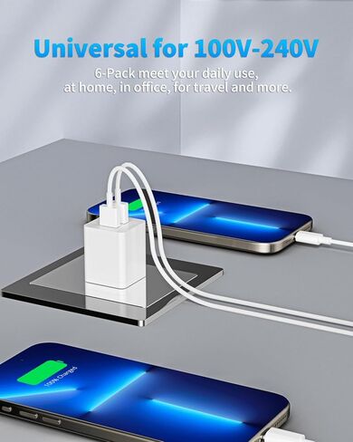 شاحن iPhone، شاحن USB، 6 عبوات شاحن حائط سريع USB مزدوج المنفذ 12 وات، كتلة شاحن USB لهاتف iPhone 15 14 13 12 11 Pro Max SE XS XR X 8 7 6 5، iPad Pro/Mini/Air، Samsung، LG، Moto هواتف أندرويد - ملونة in Kuwait