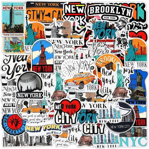 100 Pcs New York Stickers Aesthetic Waterproof Stickers NYC Stickers USA Themed City Travel Vinyl Stickers Decals for Water Bottle Laptop Phone Skateboard Luggage Snowboard Journals Suitcase in Saudi Arabia