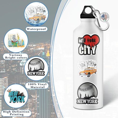 100 Pcs New York Stickers Aesthetic Waterproof Stickers NYC Stickers USA Themed City Travel Vinyl Stickers Decals for Water Bottle Laptop Phone Skateboard Luggage Snowboard Journals Suitcase in Saudi Arabia