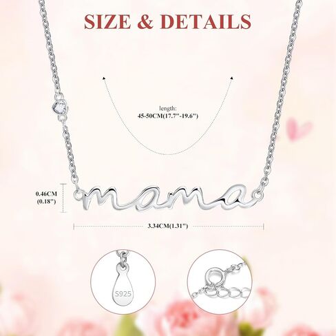 Mama Necklace 925 Sterling Silver Mom Necklace for Women S925 Silver Dainty Mother Necklace Cute Pendant Necklace, Mom Birthday Gift Jewelry for New Mom Grandma Women Wife Christmas Anniversary in Saudi Arabia