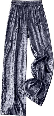 WDIRARA Women's Plus Size Metallic Elastic High Waist Straight Leg Casual Long Pants Trousers in Saudi Arabia