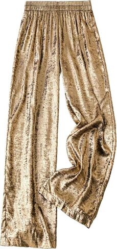 WDIRARA Women's Plus Size Metallic Elastic High Waist Straight Leg Casual Long Pants Trousers in Saudi Arabia